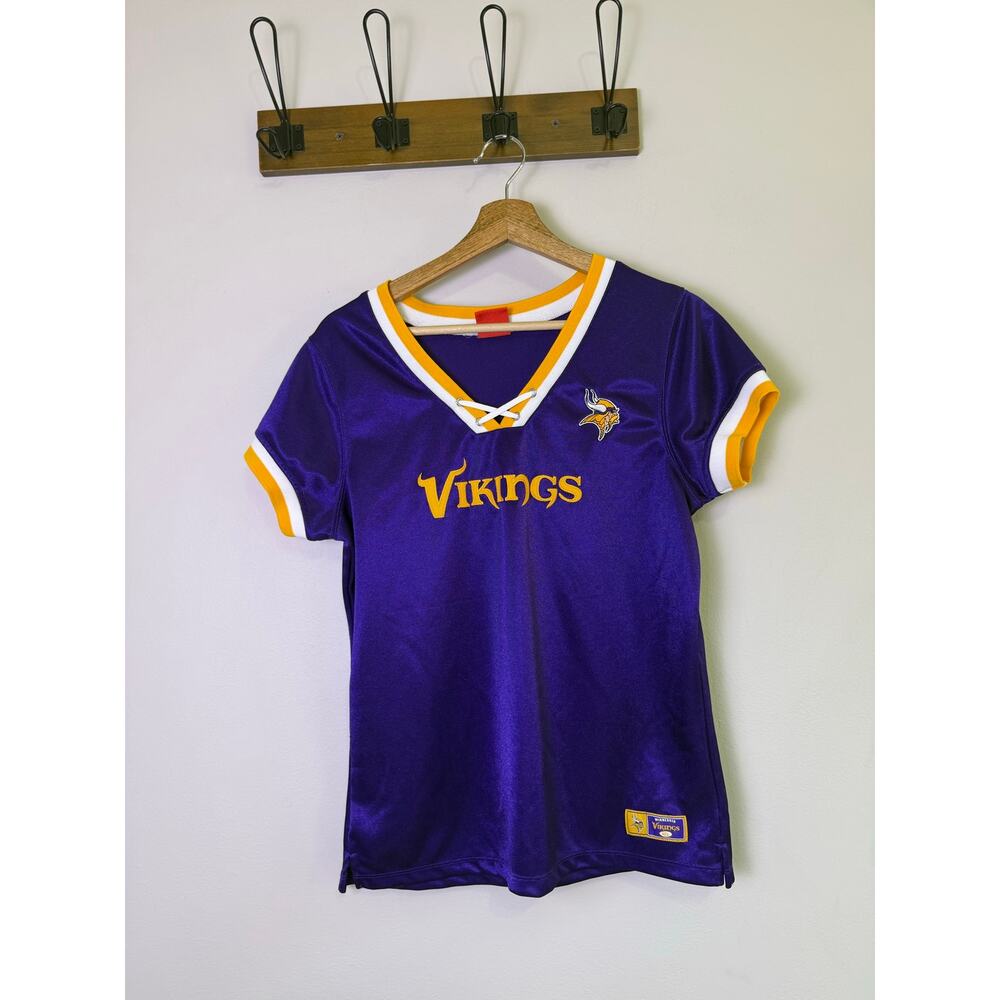 Vintage Y2K Minnesota Vikings Lace Up Jersey Top Purple NFL Women’s